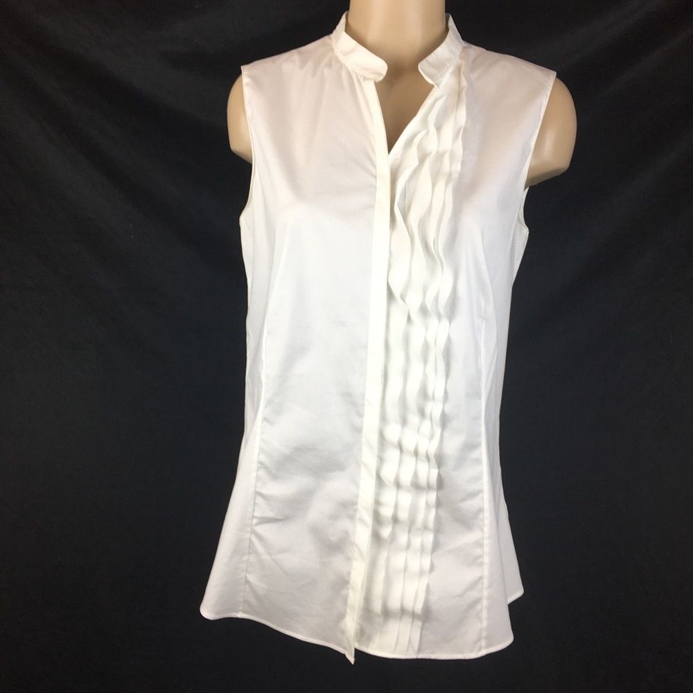 Akris White Ruffle Front Button Up Sleeveless Cot… - image 4